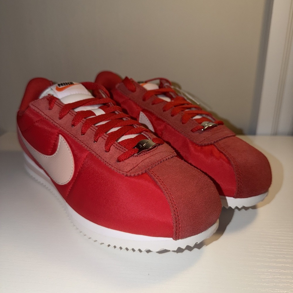 Size 8.5 - Nike Women's Cortez Textile Shoe, White/University Red Shoes